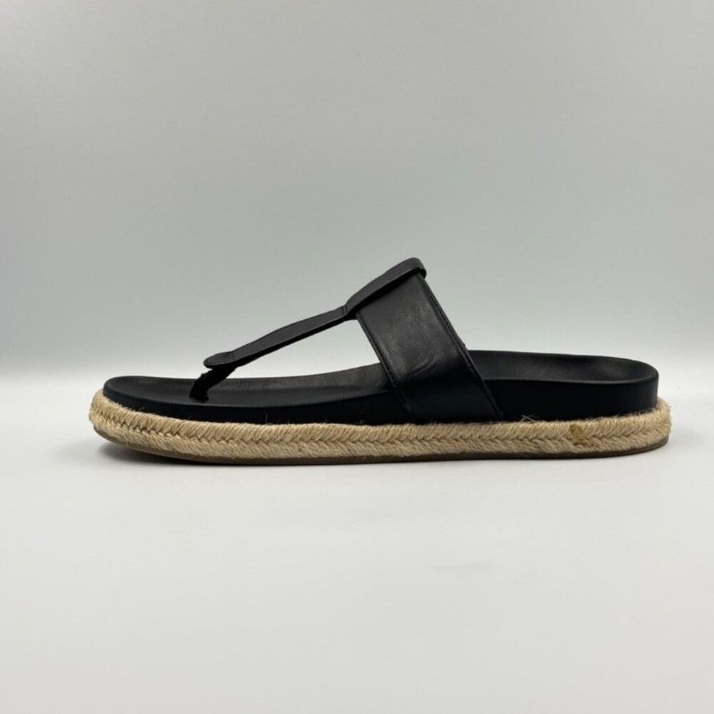 Joie Black Faux Leather T Strap Slip On Espadrilles Sandals Jute Sole 8.5
